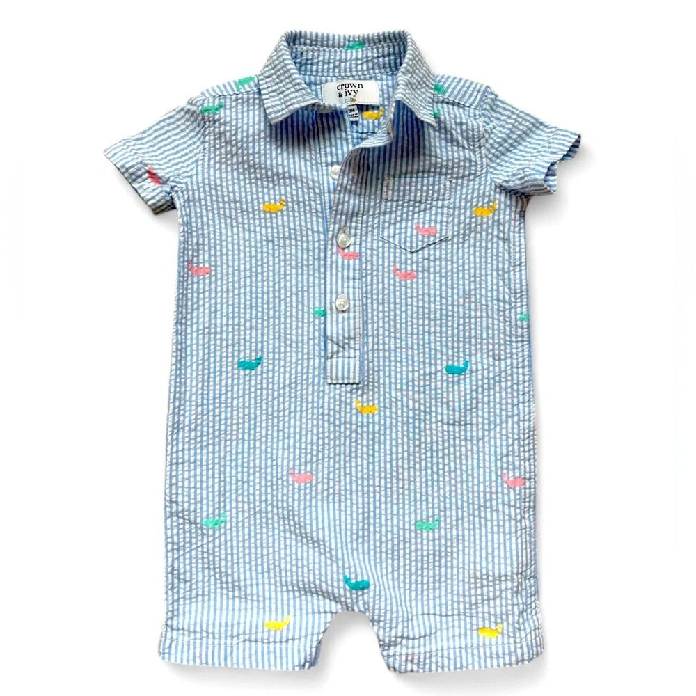 Crown & Ivy Baby Gingham Seersucker Jon Jon Shortall size 9 months